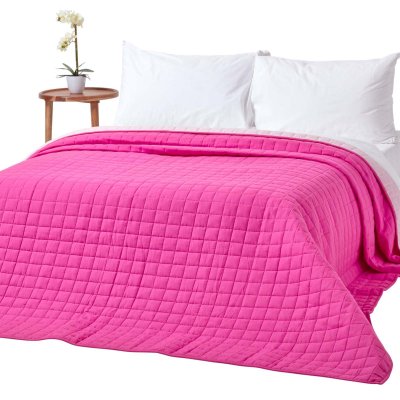 HOMESCAPES Couvre-lit matelass&eacute; bicolore & r&eacute;versible en coton - Fuchsia & Rose - 200 x 200 cm