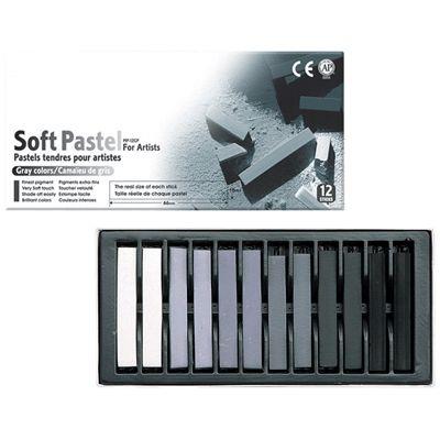 MUNGYO Craies pastel sec carr&eacute; camaieu de gris assortie - Boite de 12
