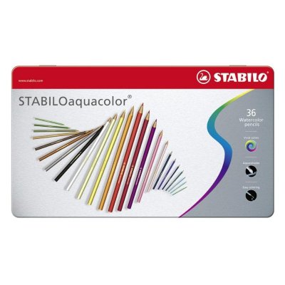 STABILO Crayon de couleur  aquacolor - bo&icirc;te m&eacute;tal de 36 crayons de couleur aquarellable