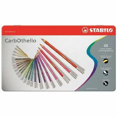 STABILO Crayon de couleur -  CarbOthello - Bo&icirc;te m&eacute;tal de 48 crayons pastel fusain - Coloris assortis