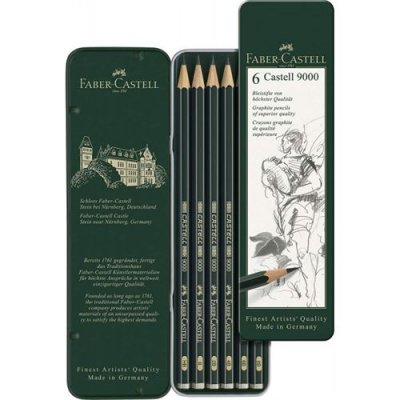 FABER CASTELL Crayon  9000 &eacute;tui m&eacute;tallique 6 pces HB/B/2B/4B/6B/8B