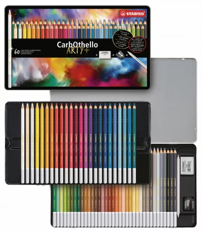STABILO Crayons de couleur fusain pastel CarbOthello -  - Bo&icirc;te m&eacute;tal de 60 crayons de couleur 