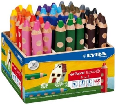 LYRA Crayons de couleur gros module ( pot de 48 ) + 2 taille-crayons