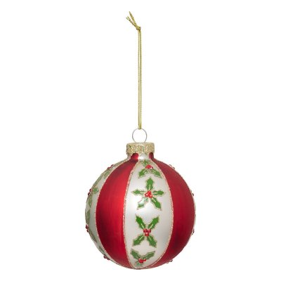 ATMOSPHERA Cr&eacute;ateur d'int&eacute;rieur - Boule de No&euml;l en Verre ""Houx"" 8cm Rouge & Blanc