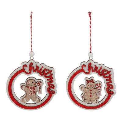 ATMOSPHERA Cr&eacute;ateur d'int&eacute;rieur - Lot de 2 Sujets de No&euml;l ""Pain d'Epice"" 9cm Rouge