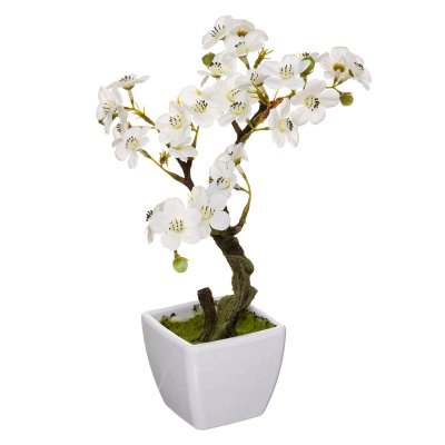 ATMOSPHERA Cr&eacute;ateur d'int&eacute;rieur - Plante Artificielle en Pot Cerisier 26cm Blanc