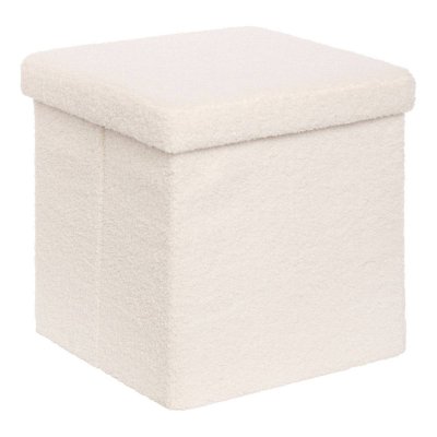 ATMOSPHERA Cr&eacute;ateur d'int&eacute;rieur - Pouf Coffre Carr&eacute; Bouclette ""Jaiko"" 38cm Blanc