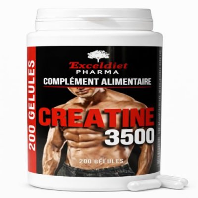 EXCELDIET PHARMA CREATINE MONOHYDRATE 100% PURE - 200 G&eacute;lules HPMC - BCAA & Acides Amines - Prise de Masse 