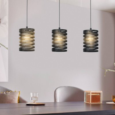 EGLO Cremella plafonnier suspendu &agrave; 3 lampes, barre droite, noir