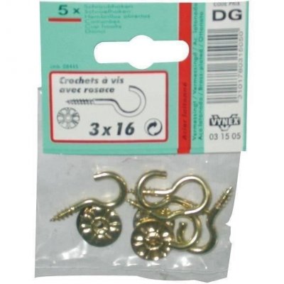 VYNEX Crochet - acier laitonn&eacute; avec rosace - 3.5x20 mm