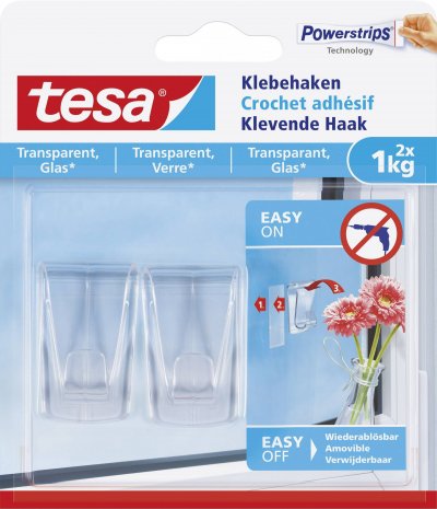 TESA Crochet adh&eacute;sif  pour surfaces transparentes et verre 1 kg, 2 pi&egrave;ces