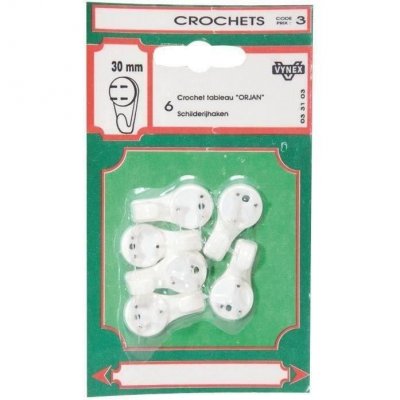 VYNEX Crochet tableau b&eacute;ton - lot de 6 - 30 mm