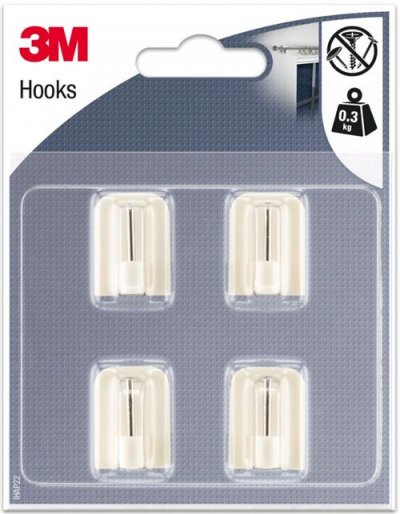 3M Crochet tringle &agrave; rideau blanc tige m&eacute;tal x4