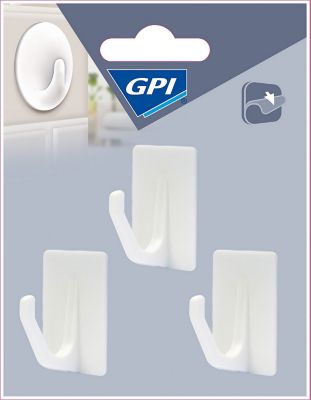 GPI Crochets adh&eacute;sifs - rectangle - blanc - grand mod&egrave;le (x3) 3M