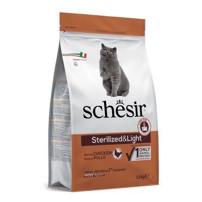 SCHESIR Croquette pour chat Sterilis&eacute; Light - Poulet 1.5kg - 