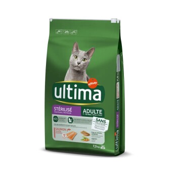 ULTIMA Croquettes Pour Chat St&eacute;rilis&eacute;s Au Saumon  - Le Sac De 7,5kg