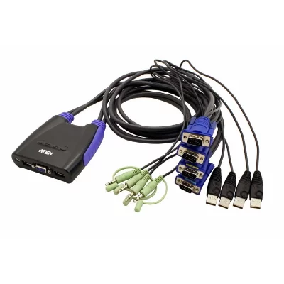 ATEN Cs64us Mini Kvm 4 Uc Vga/usb Et Audio C&acirc;bles Int&eacute;gr&eacute;s 
