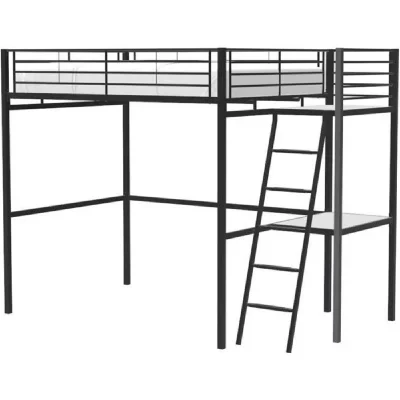 Cstore OXFORD - lit mezzanine avec bureau en m&eacute;tal &eacute;poxy noir sommier inclus 140x190 cm