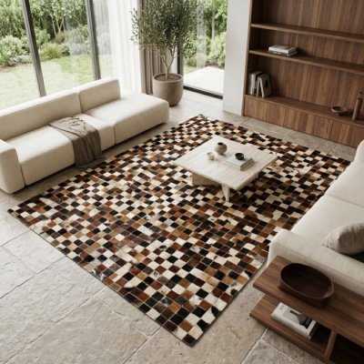 THE DECO FACTORY Cuir - tapis en cuirs recycl&eacute;s motif mosa&iuml;que marron multi 120x170