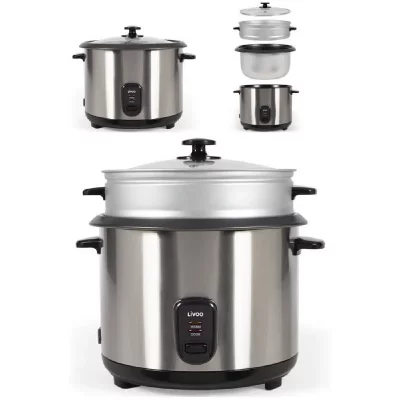 LIVOO Cuiseur &agrave; Riz 2.8L 1000W INOX + Panier vapeur Rev&ecirc;tement antiadh&eacute;sif Bol amovible Arr&ecirc;t automatique