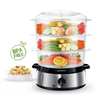  Cuiseur vapeur &eacute;lectrique en acier inoxydable avec MINUTERIE3 paniers 800W sans bpa