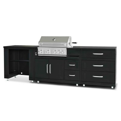 OVIALA Cuisine d'ext&eacute;rieur acier 3 &eacute;l&eacute;ments avec barbecue