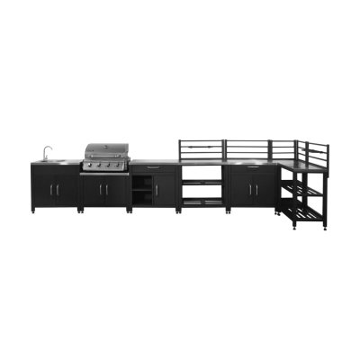 SWEEEK Cuisine d'ext&eacute;rieure 7 modules avec barbecue gaz 4 br&ucirc;leurs argent&eacute;