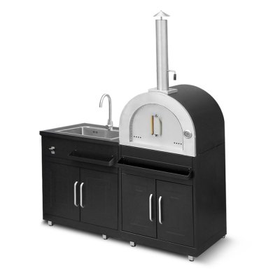 OVIALA Cuisine ext&eacute;rieure en m&eacute;tal avec 2 modules &eacute;vier et four &agrave; pizza