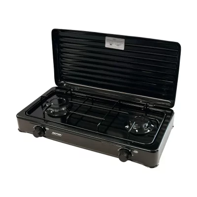 MPM Cuisini&egrave;re &agrave; gaz portable pour le camping, r&eacute;chaud portable, 2 br&ucirc;leurs r&eacute;glable Smile KN-02/1KB