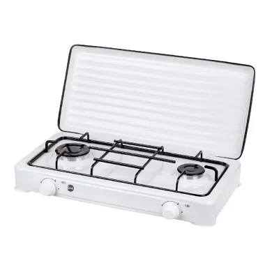 MPM Cuisini&egrave;re &agrave; gaz portable pour le camping, r&eacute;chaud portable, 2 br&ucirc;leurs r&eacute;glable Smile SML-KN-02/1K