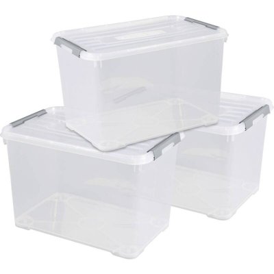 CURVER  Bo&icirc;te de rangement &agrave; couvercle 3 pcs 65 L Transparent 240682
