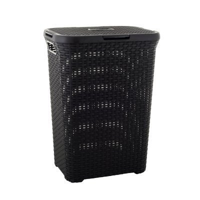 CURVER  Coffre &agrave; linge My Style - Aspect rotin - 55 L - Noir