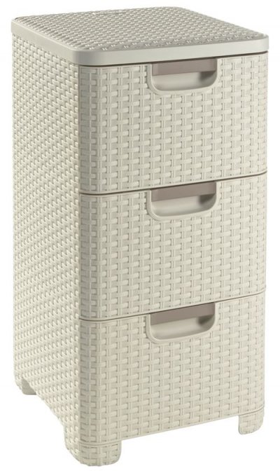 Curver - Tour de rangement style, 3 tiroirs, Blanc vintage