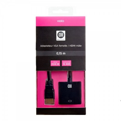 D2 DIFFUSION  D2ADPVGAFHDMIM Adaptateur VGA Femelle/HDMI M&acirc;le Noir
