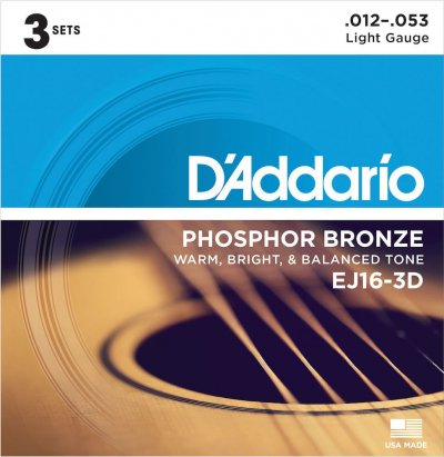 D ADDARIO AND CO DADDARIO EJ16-3D 3 Jeu de cordes pour guitare acoustique - P/bronze light - 12-53