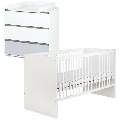 MONMOBILIERDESIGN Dalia ensemble commode &agrave; langer + lit b&eacute;b&eacute; &eacute;volutif blanc 120x60