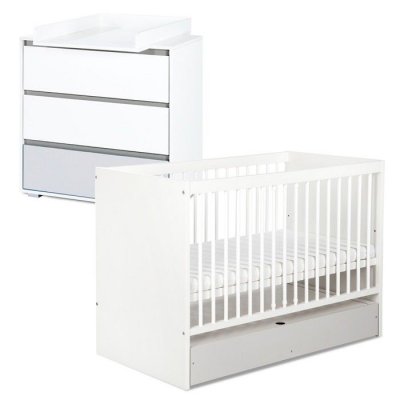 MON MOBILIER DESIGN Dalia ensemble commode &agrave; langer + lit b&eacute;b&eacute; &eacute;volutif blanc 120x60 + tiroir