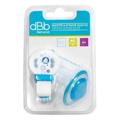 DBB REMOND  pack sucette physiologique en silicone 2eme age + attache sucette - bleu