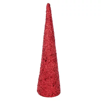 J-LINE D&eacute;co C&ocirc;ne de No&euml;l ""Sequins"" 120cm Rouge