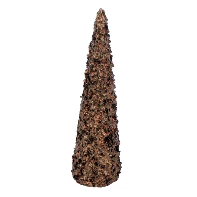 J-LINE D&eacute;co C&ocirc;ne de No&euml;l ""Sequins"" 46cm Marron