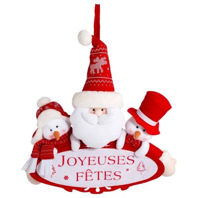 FEERIC LIGHT & CHRISTMAS D&eacute;co de No&euml;l Pancarte Joyeuses F&ecirc;tes avec 3 peluches H 38 cm