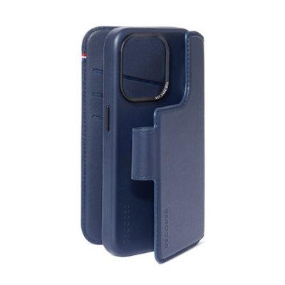 DECODED  Portefeuille d&eacute;tachable 2 en 1 en cuir iPhone 15 Pro - Bleu fonc&eacute;