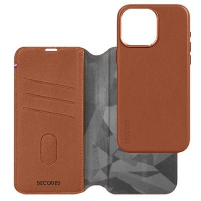 DECODED  Portefeuille d&eacute;tachable 2 en 1 en cuir iPhone 15 Pro Max - Brun