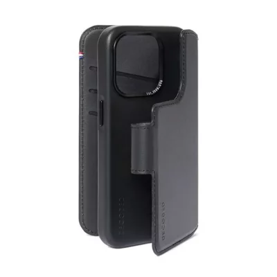 DECODED  Portefeuille d&eacute;tachable 2 en 1 en cuir iPhone 15 Pro - Noir