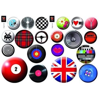 PLAGE D&eacute;coration adh&eacute;sive Badges, Polyvinyle, Multicolore, 21 x 0.1 x 29.6 cm