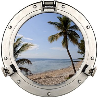 PLAGE D&eacute;coration adh&eacute;sive Hublot  Trompe l'&OElig;il Fen&ecirc;tre, Polyester, Multicolore, 75 x 0,1 x 60 cm