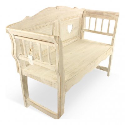DECORATION D AUTREFOIS D&eacute;coration d'autrefois - banc bois cerus&eacute; blanc 124x46x90cm