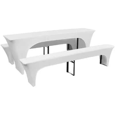 DECOSHOP26 D&eacute;coshop26 - 3 Nappe pour table de brasserie et bancs extensible blanc 70 cm - blante