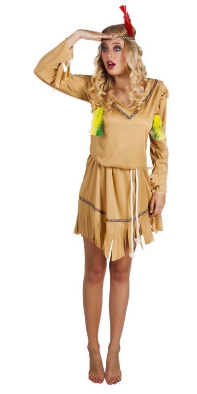 BOLAND D&eacute;guisement Indienne -  - Femme - Beige - Motifs ethniques - Plumes color&eacute;es