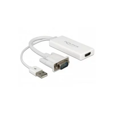 DELOCK  62460 c&acirc;ble vid&eacute;o et Adaptateur 0,25 m VGA, USB2.0-A HDMI Blanc